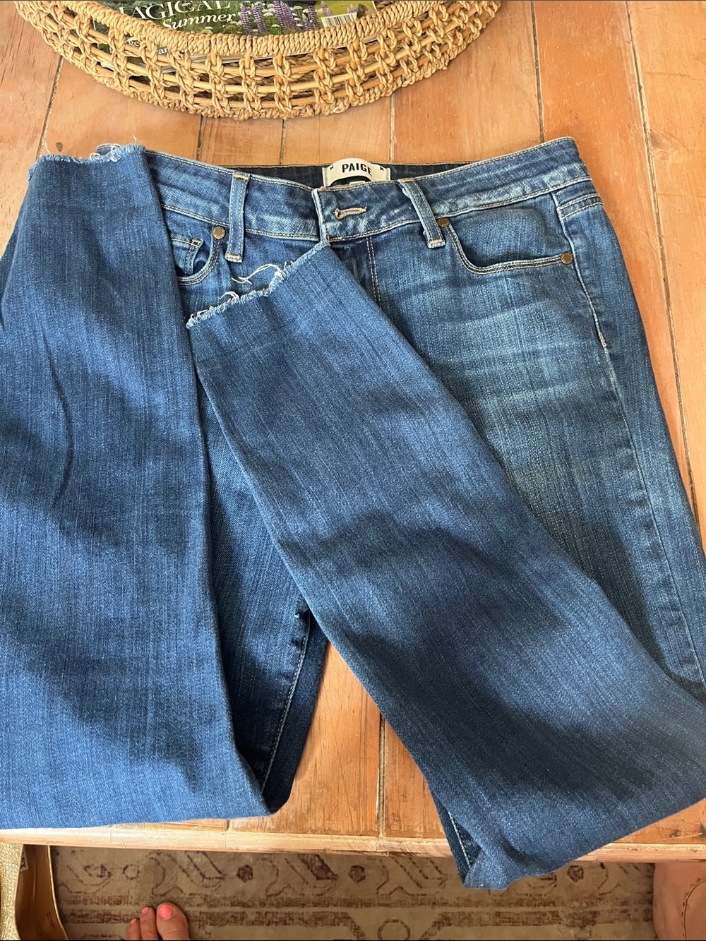 PAIGE Straight Leg Jeans in Medium Blue Wash